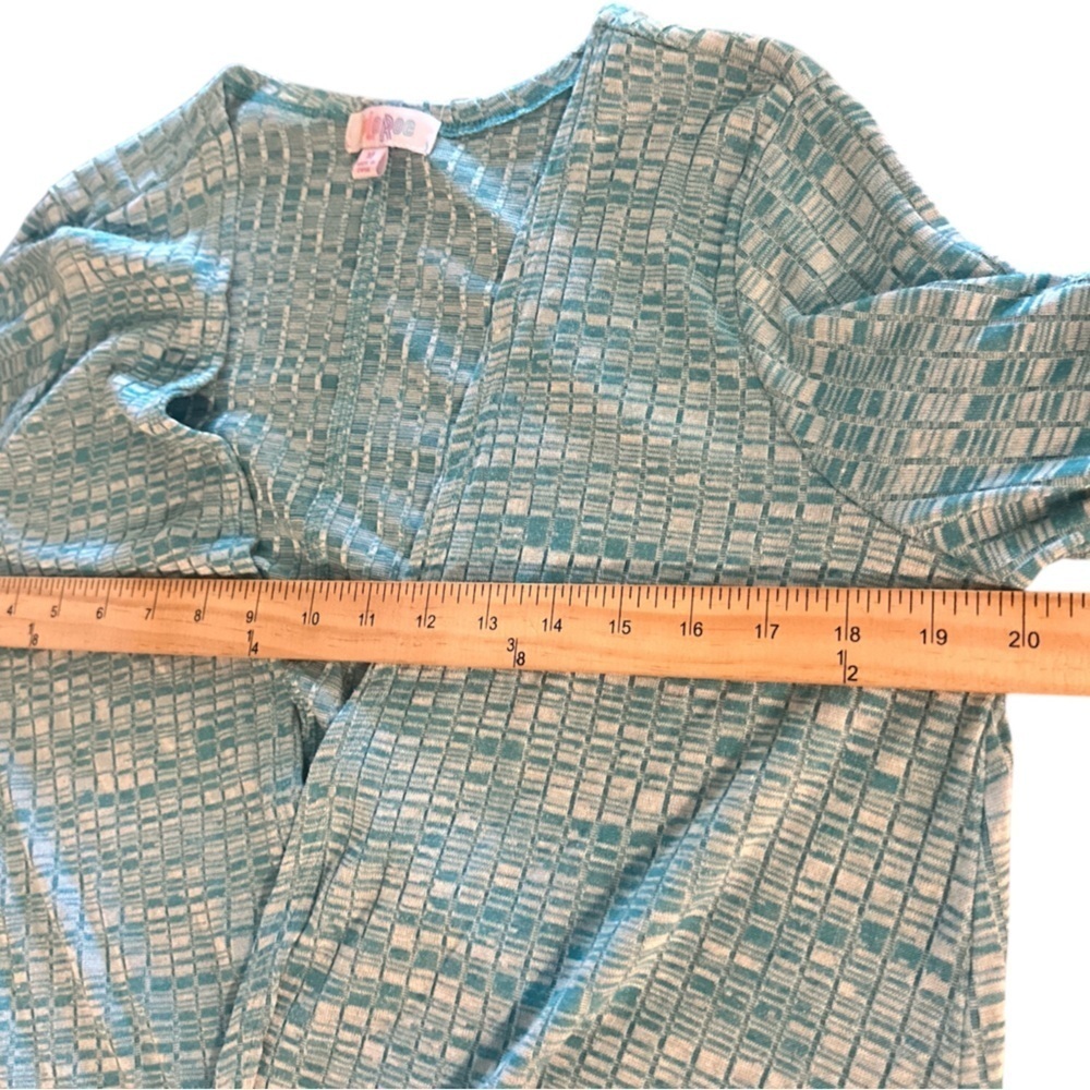 Lularoe Longline Cardigan Size Medium Heathered Teal Knit Front Pockets Cozy - Picture 9 of 10